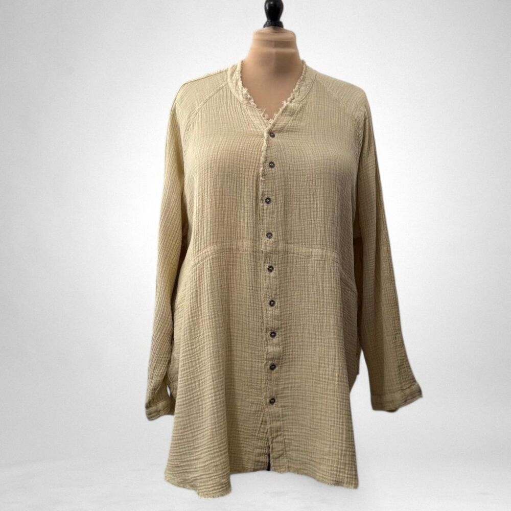 HEYSON Gauze Mineral-Washed Oversized Tan Tunic Shirt, NWT! Size 3XL